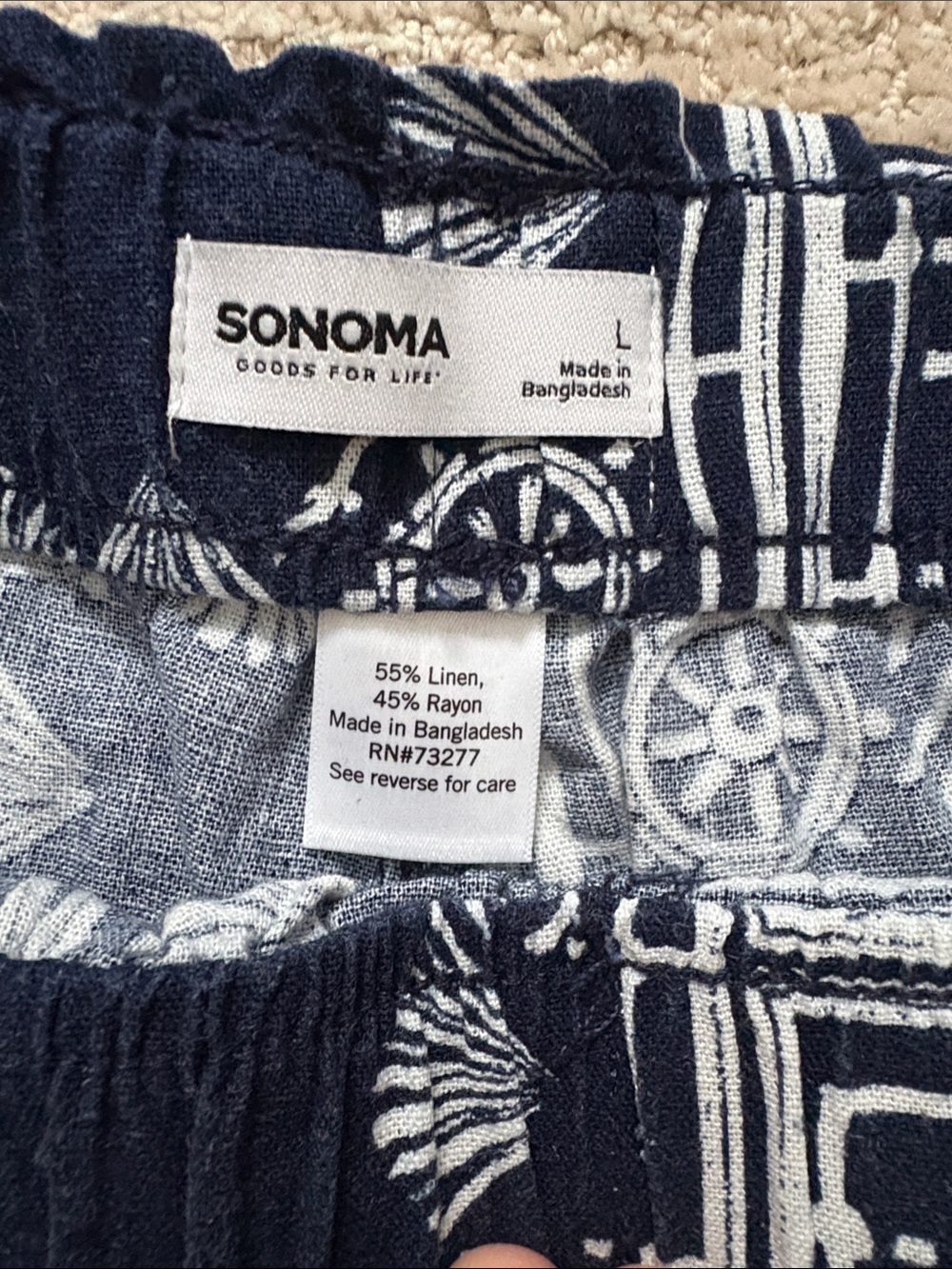 Sonoma Beach Navy and White, Nautical Linen mixed Wide-Leg Pants - Picture 2 of 6